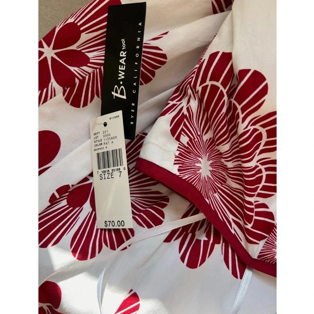 Byer California White Strapless Dress with Burgundy Floral Print